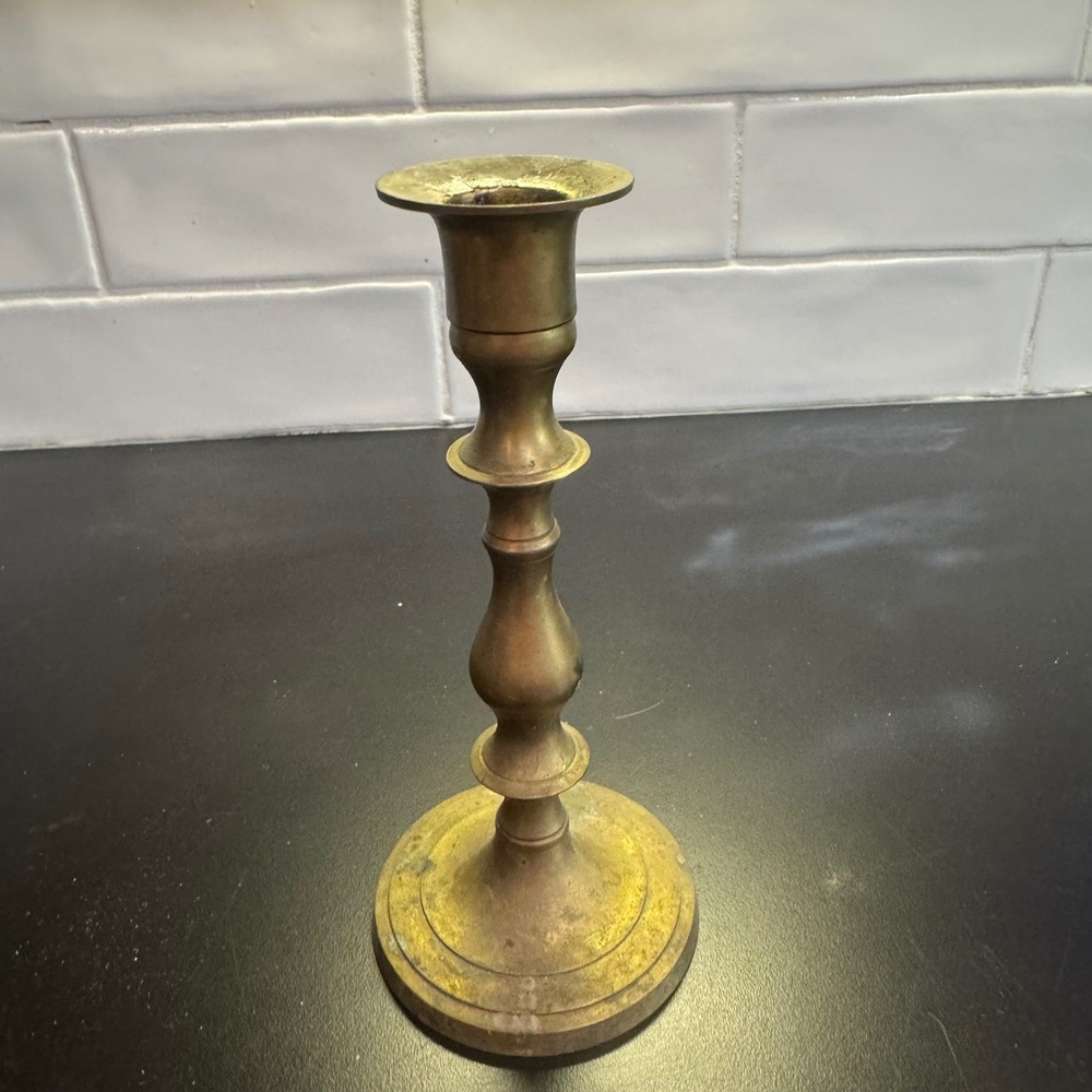 Vintage Brass Candlestick Holder Home Decor 7.5in Gold Patina Made in India